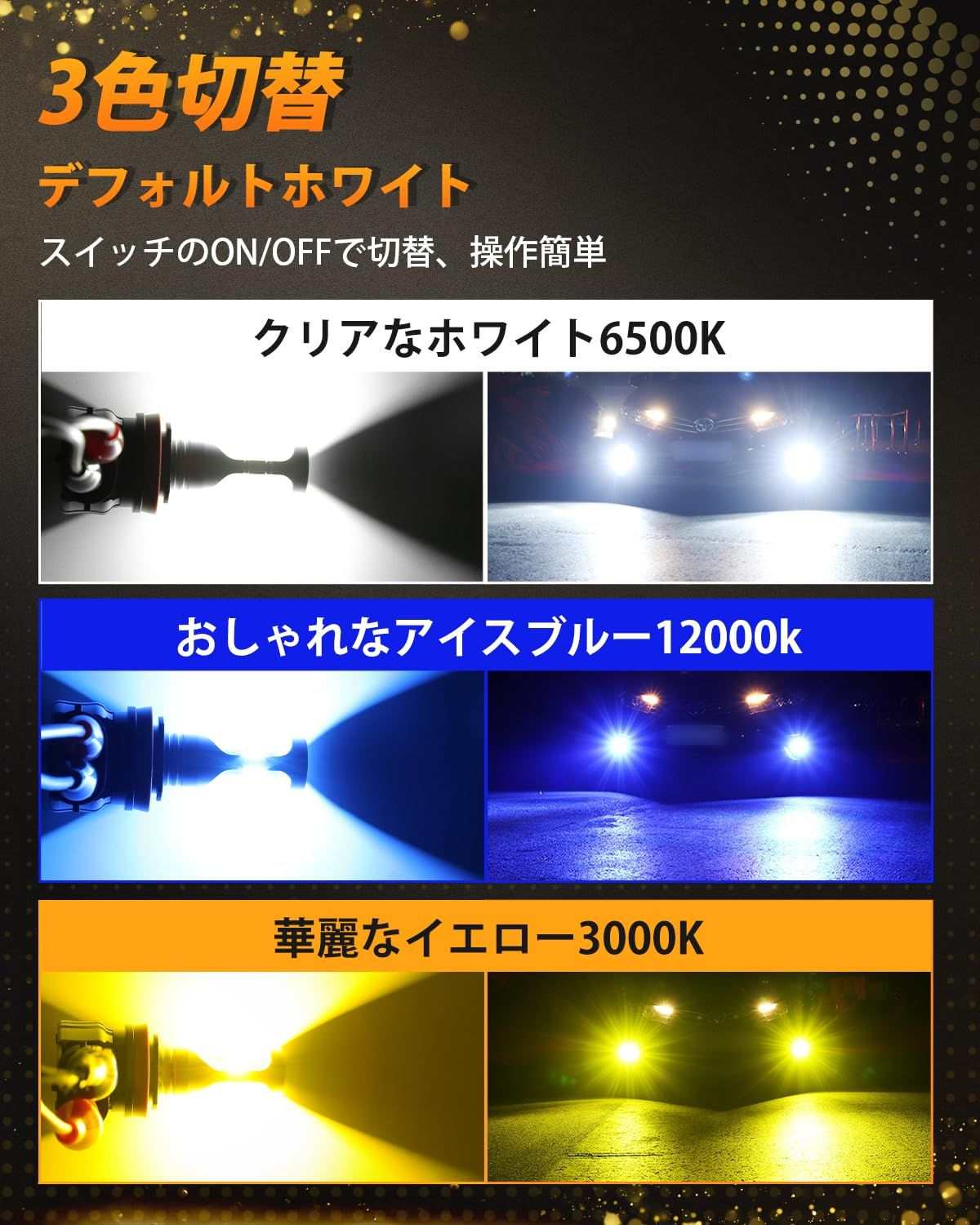 【2023爆光モデル】BORDAN フォグランプ LED 3色切り替え H11 H8 H16 イエロー(3000K)/ホワイト(6000K)/アイスブルー(12000K) ディフォルトーホワイト ヘッドライト用可 車検対応 LEDバルブ 12000lm 20W*2 無極性 12V/24V キャンセラー付き ラジオノイズ対策 結露対策 日本語 - bordan - 【2023爆光モデル】BORDAN フォグランプ LED 3色切り替え H11 H8 H16 イエロー(3000K)/ホワイト(6000K)/アイスブルー(12000K) ディフォルトーホワイト ヘッドライト用可 車検対応 LEDバルブ 12000lm 20W*2 無極性 12V/24V キャンセラー付き ラジオノイズ対策 結露対策 日本語 - bordan - #tag1#
