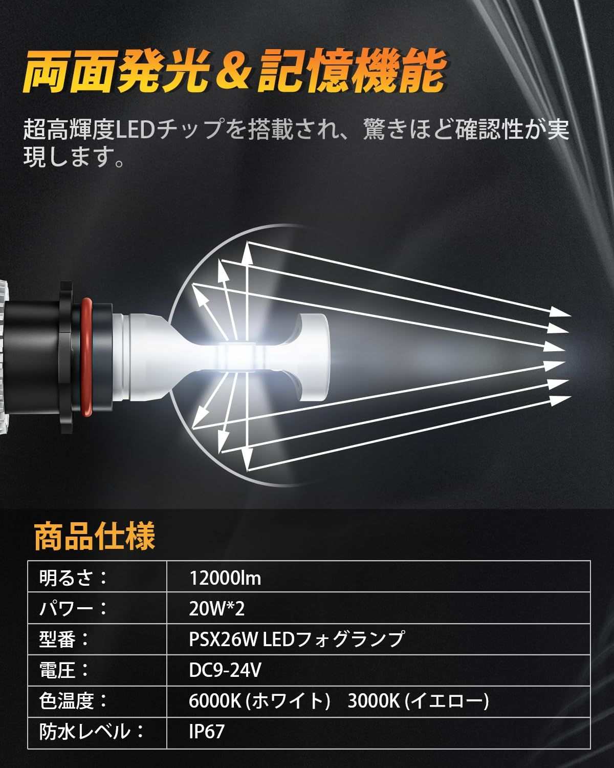 【2色メモリー機能付き】BORDAN PSX26W LED フォグランプ 2色切替 爆光 ハイエース フォグランプ 200系 3型 4型 5型 6型 ホワイト/イエロー メモリー機能 無極性 12000LM 20W*2 DC12V/24V キャンセラー付き ラジオノイズ対策 結露対策 日本語説明書付 2個セット - bordan - 【2色メモリー機能付き】BORDAN PSX26W LED フォグランプ 2色切替 爆光 ハイエース フォグランプ 200系 3型 4型 5型 6型 ホワイト/イエロー メモリー機能 無極性 12000LM 20W*2 DC12V/24V キャンセラー付き ラジオノイズ対策 結露対策 日本語説明書付 2個セット - bordan - #tag1# 