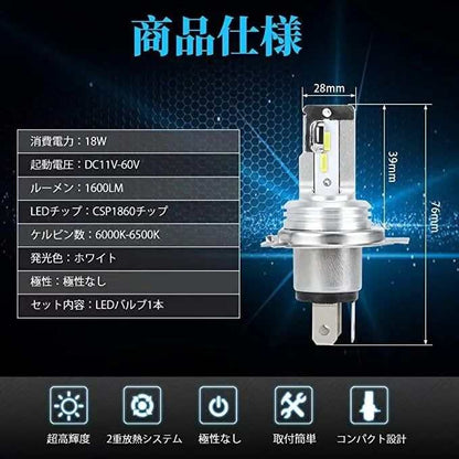 バイク用 H4 ヘッド ランプ 車検対応 6500k  無極性LEDバルブ - bordan - バイク用 H4 ヘッド ランプ 車検対応 6500k  無極性LEDバルブ - bordan - #tag1# 