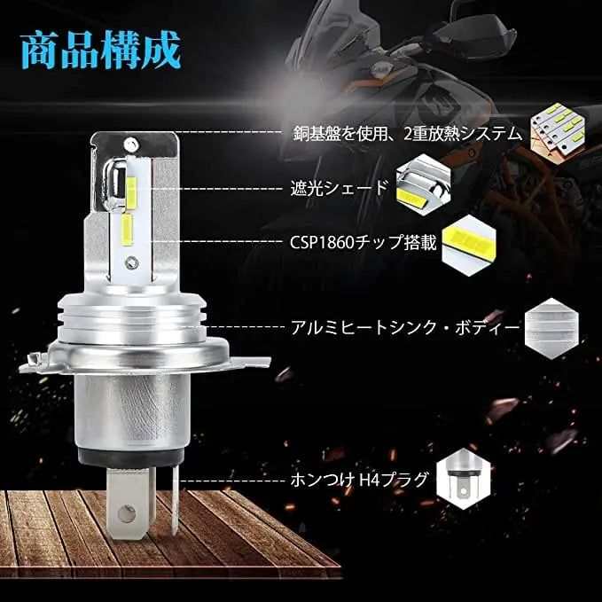 バイク用 H4 ヘッド ランプ 車検対応 6500k  無極性LEDバルブ - bordan - バイク用 H4 ヘッド ランプ 車検対応 6500k  無極性LEDバルブ - bordan - #tag1# 