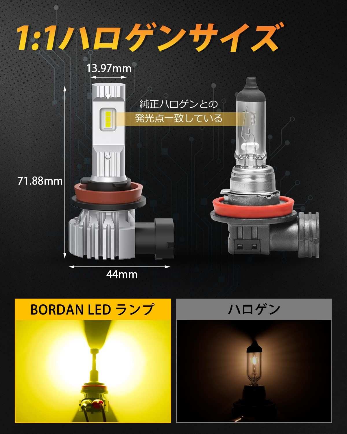 H8 LED フォグランプ 車用 爆光 イエロー 3000K 車検対応 キャンセラー内蔵 ロービーム用 - bordan - H8 LED フォグランプ 車用 爆光 イエロー 3000K 車検対応 キャンセラー内蔵 ロービーム用 - bordan - #tag1# 