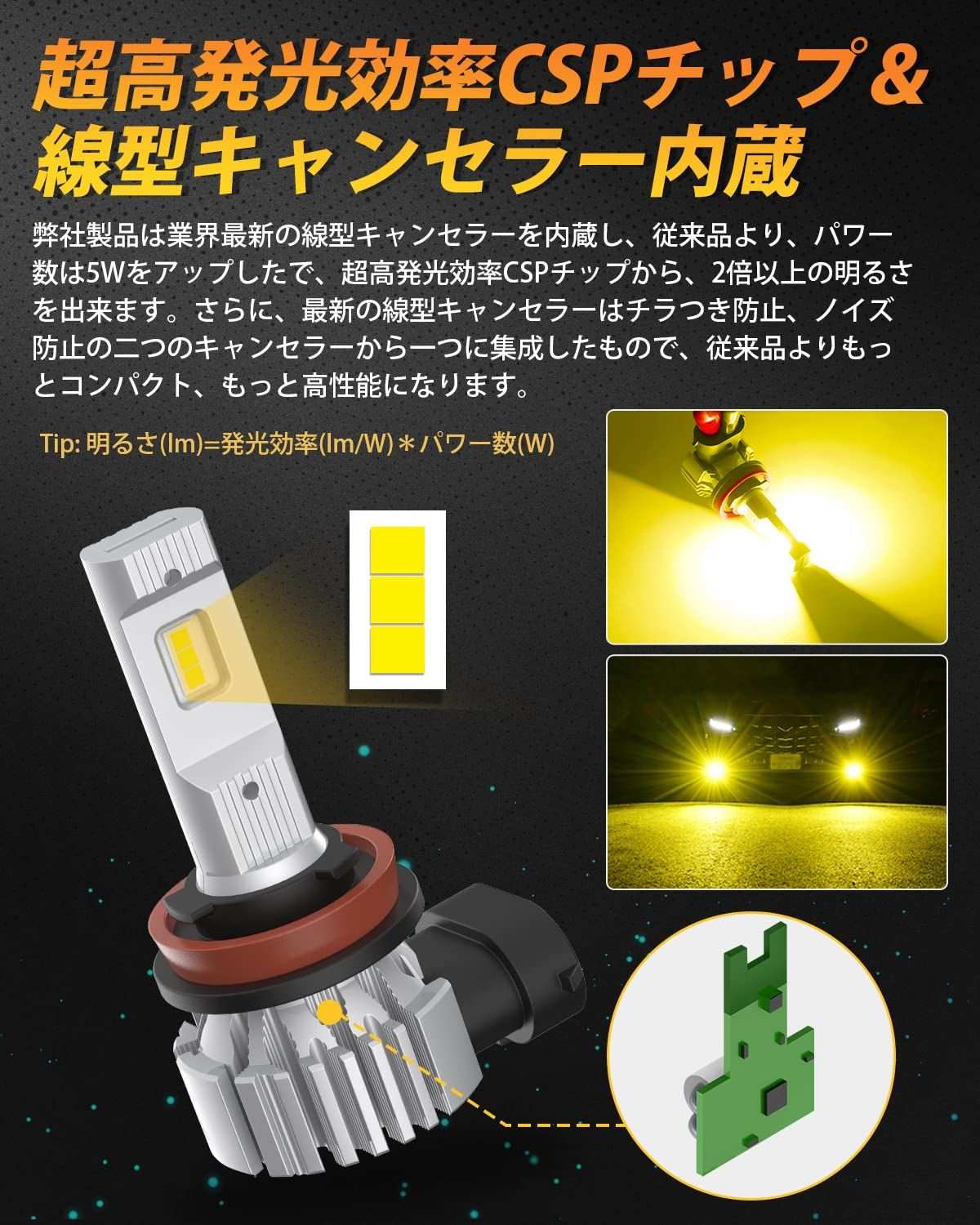 H8 LED フォグランプ 車用 爆光 イエロー 3000K 車検対応 キャンセラー内蔵 ロービーム用 - bordan - H8 LED フォグランプ 車用 爆光 イエロー 3000K 車検対応 キャンセラー内蔵 ロービーム用 - bordan - #tag1# 