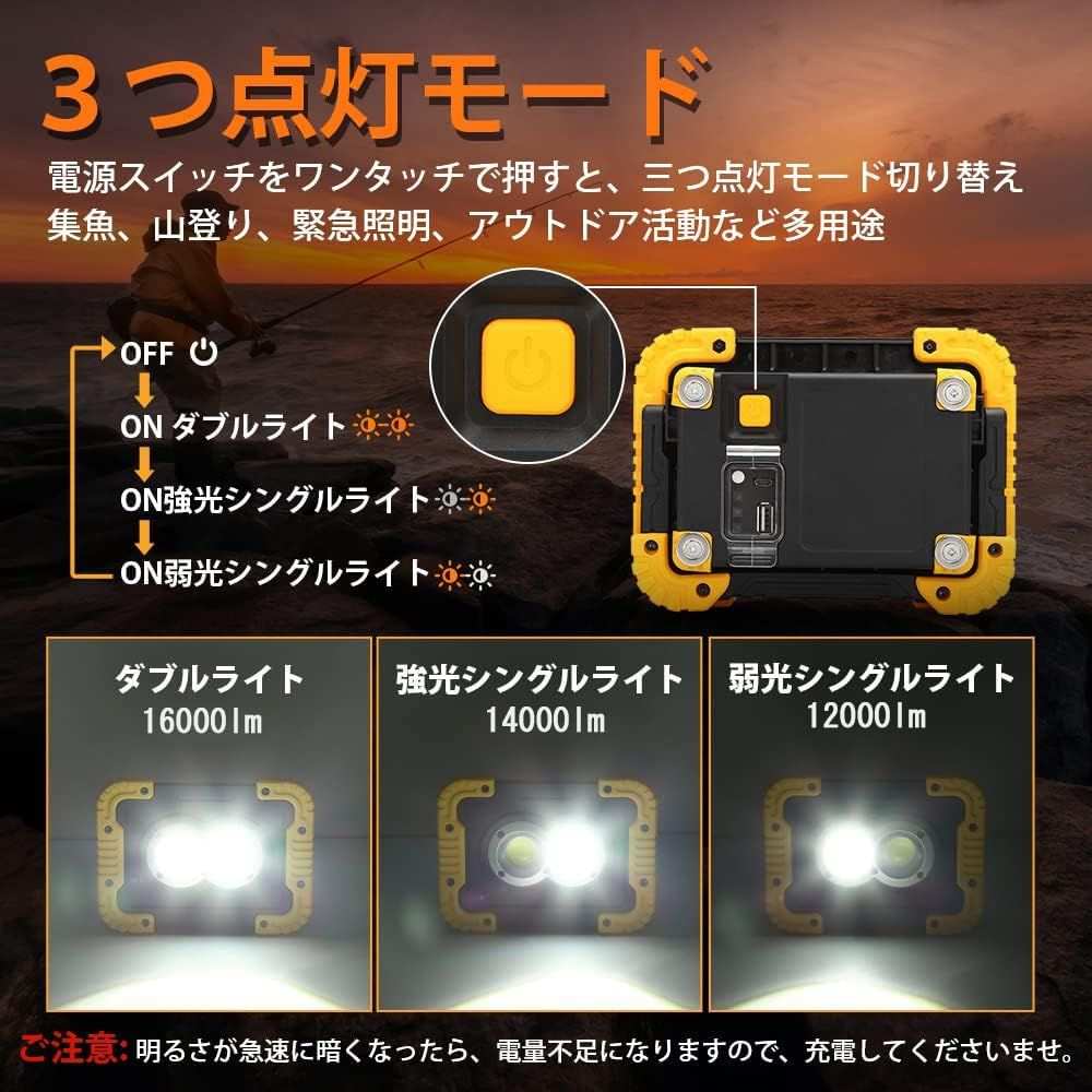 『超爆光改良モデル』BORDAN LED投光器 屋外用 充電式 防水 LED作業灯 投光器 ランタン LED投光器 充電式 マグネット 240W相当 16000lm高輝度 5000mAh 大容量モバイルバッテリー 3つの点灯モード IP44 防水 折り畳み式 コンパクト アウトドア キャンプ 山登り 夜釣り 防災 停 - bordan - 『超爆光改良モデル』BORDAN LED投光器 屋外用 充電式 防水 LED作業灯 投光器 ランタン LED投光器 充電式 マグネット 240W相当 16000lm高輝度 5000mAh 大容量モバイルバッテリー 3つの点灯モード IP44 防水 折り畳み式 コンパクト アウトドア キャンプ 山登り 夜釣り 防災 停 - bordan - #tag1# 