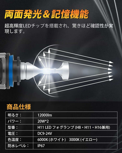 フォグランプ h8 イエロー 爆光 車検対応 2色切り替え 無極性 ホワイト/レモンイエロー 12000LM - bordan - フォグランプ h8 イエロー 爆光 車検対応 2色切り替え 無極性 ホワイト/レモンイエロー 12000LM - bordan - #tag1# 